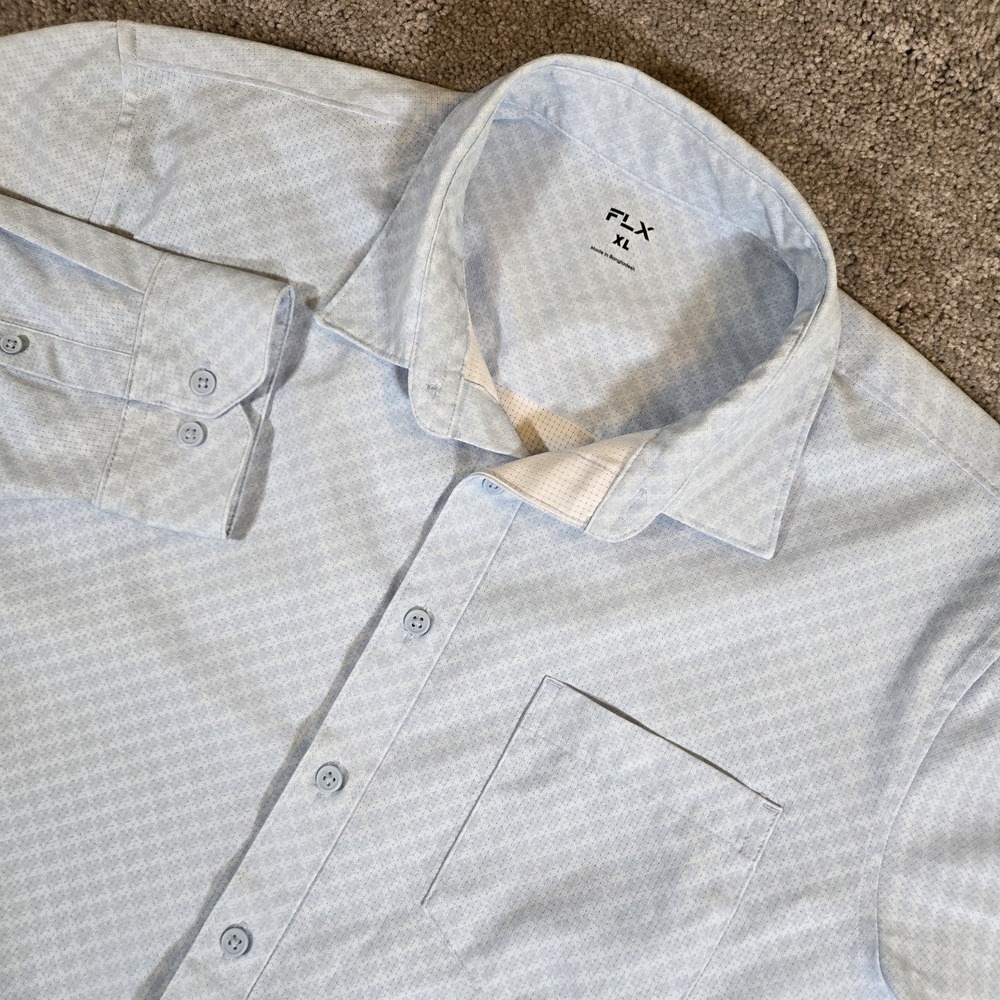 FLX Men's Blue‎ Geometric Print Stretch Long Sleeve Button Down Shirt Size XL